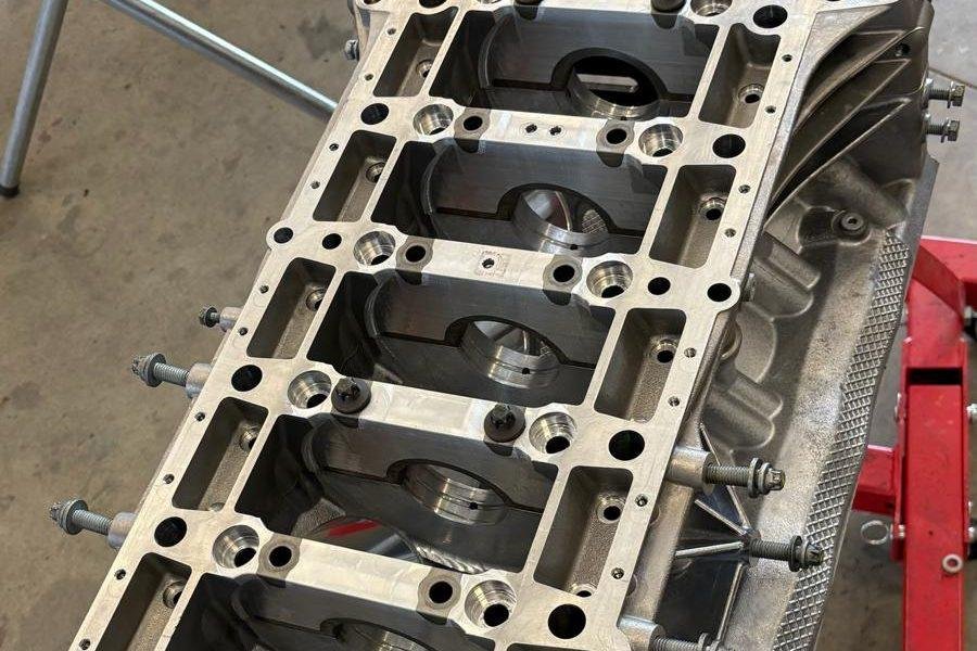 BMW M cylinder head with camshafts during an engine rebuild
