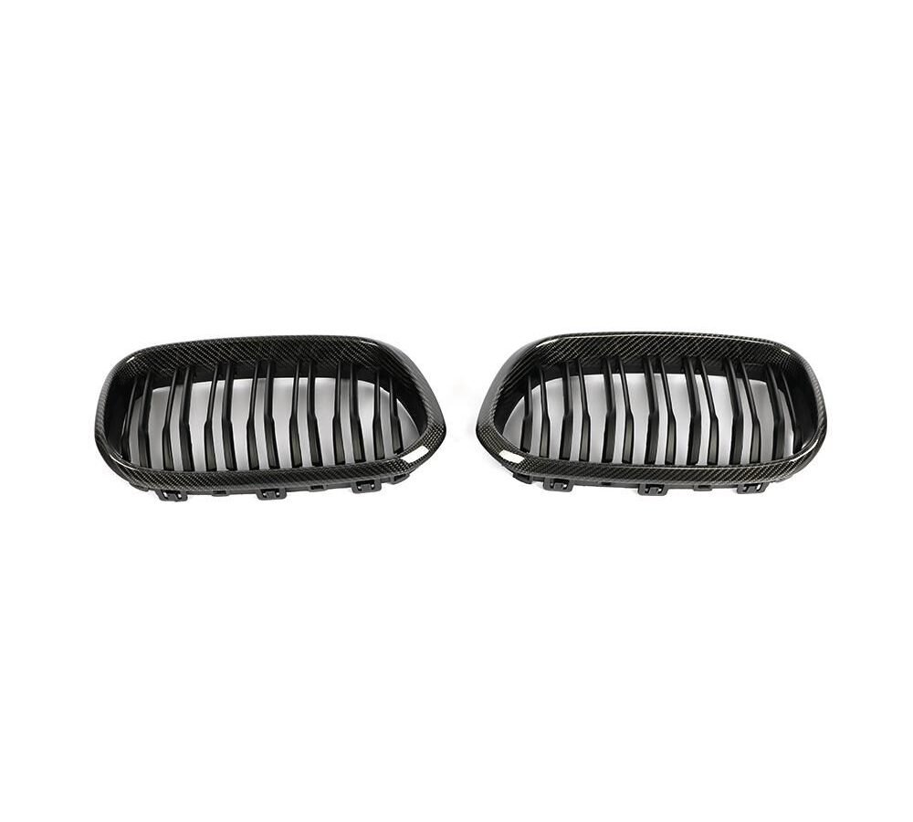 For BMW F20 F21 1 Series 2015 2016 2017 Pair carbon fiber Gloss Matt Black Double Slat Line M Color Front Racing Grill Kidney Grill Grille