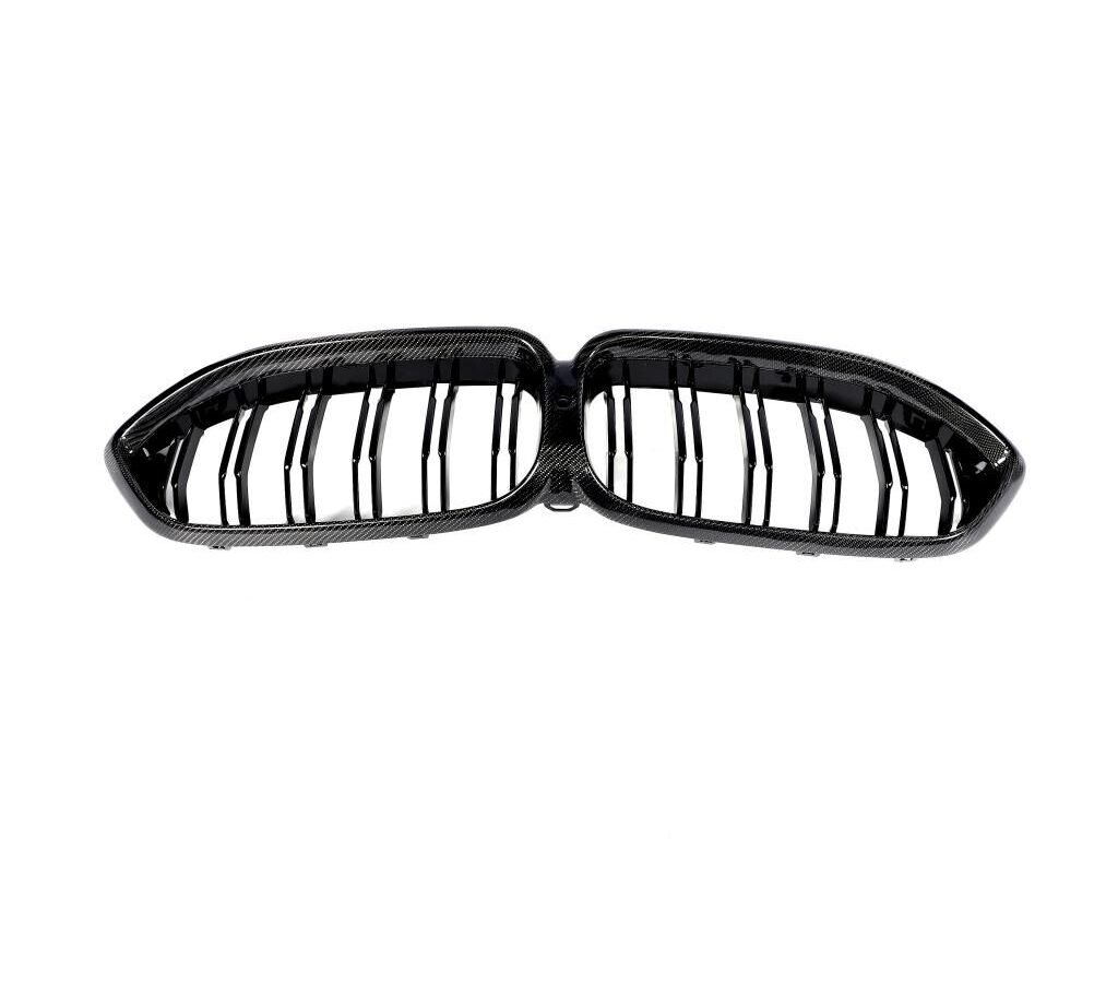 1 Set Dual Lines Carbon fiber Front Bumper Grill For BMW 8 Series G14 G15 G16 Piano Black Replacement Racing Grille 2020-IN